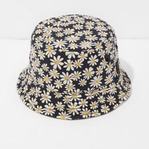 AEO Reversible Bucket Hat Cotton Daisy Flowers Charcoal Grey